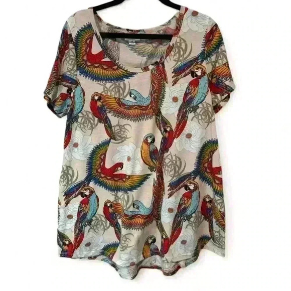 LuLaRoe Women's Medium Classic T-Shirt Parrot Floral Print Short Sleeve - Picture 1 of 6